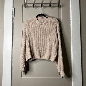 Cream Ribbed Crew Neck Sweater ONE SIZE